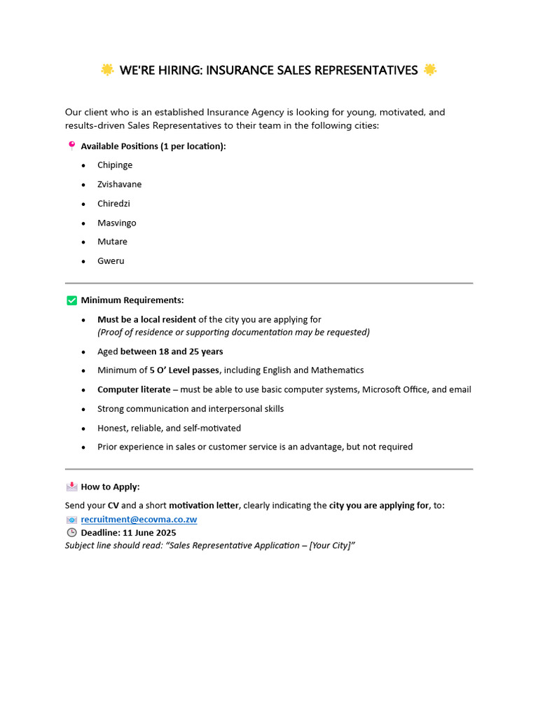 Hiring Insurance Sales Representatives | PDF