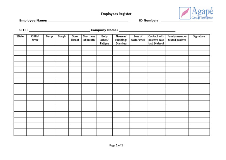 COVID-19 Employees SCREENING REGISTER | PDF
