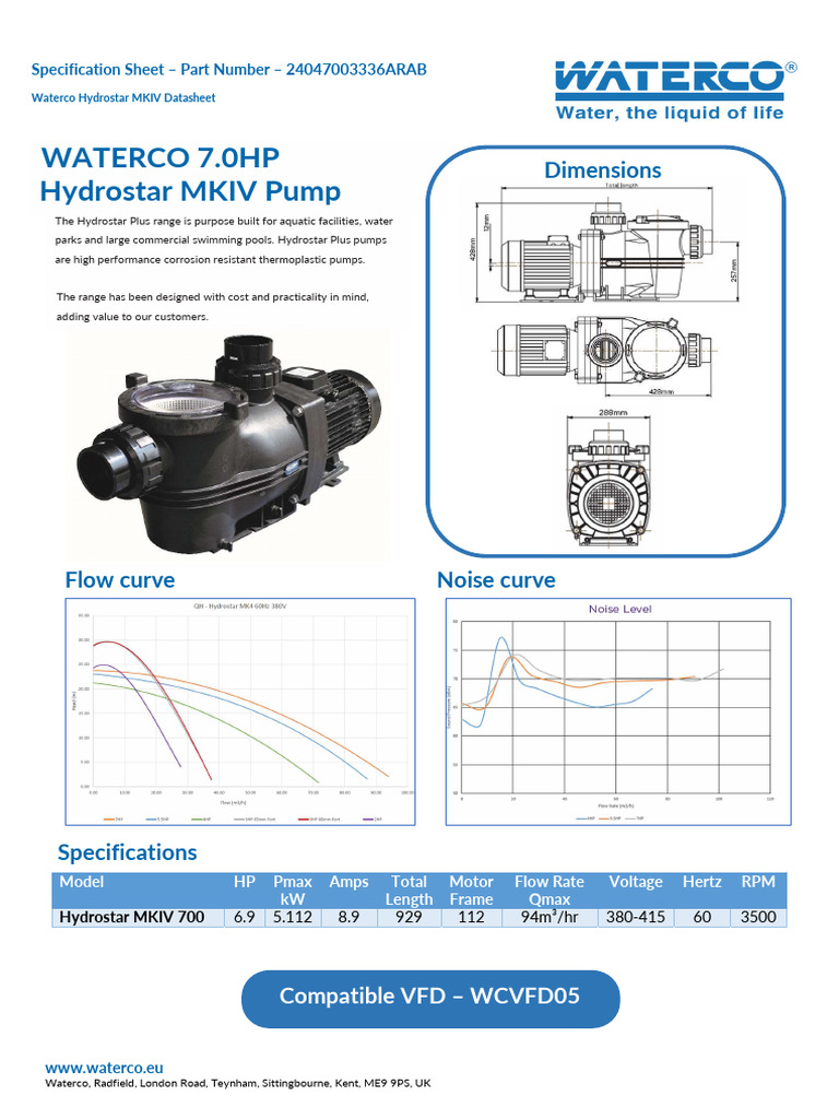 Waterco Hydrostar MKIV Pump Specs | PDF