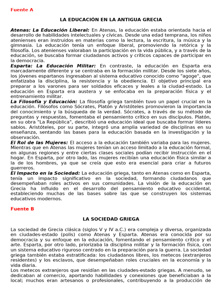 Educación en la Antigua Grecia: Atenas y Esparta | PDF | Antigua Grecia ...