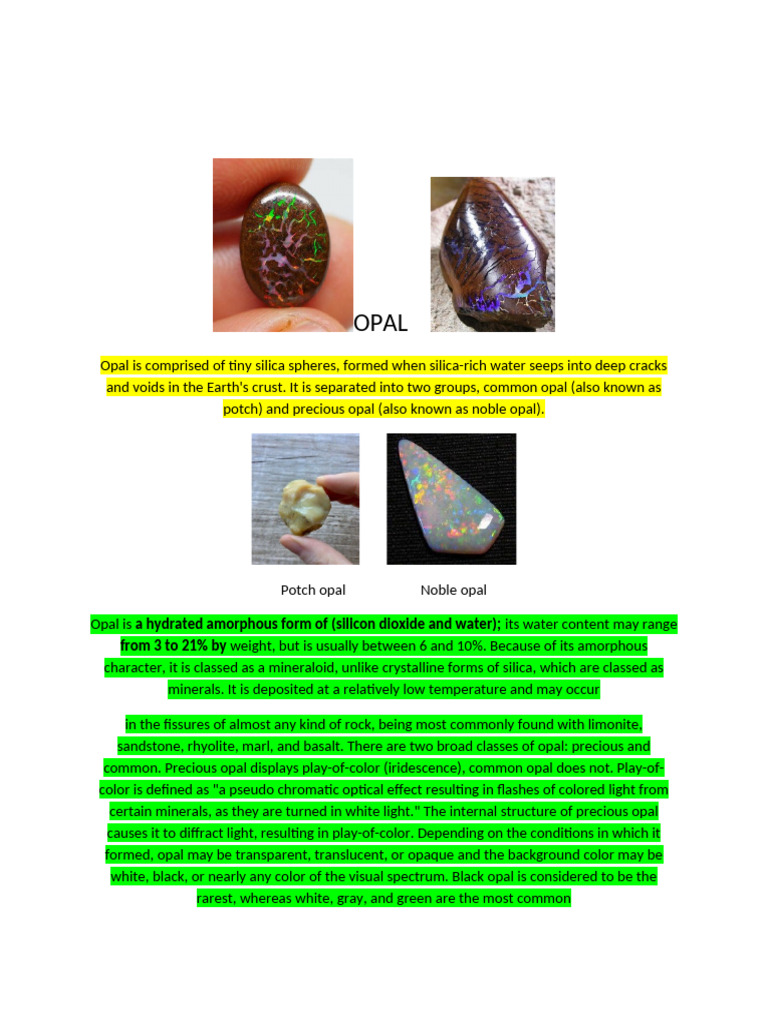 Opal: Types and Geological Occurrence | PDF | Natural Materials | Minerals
