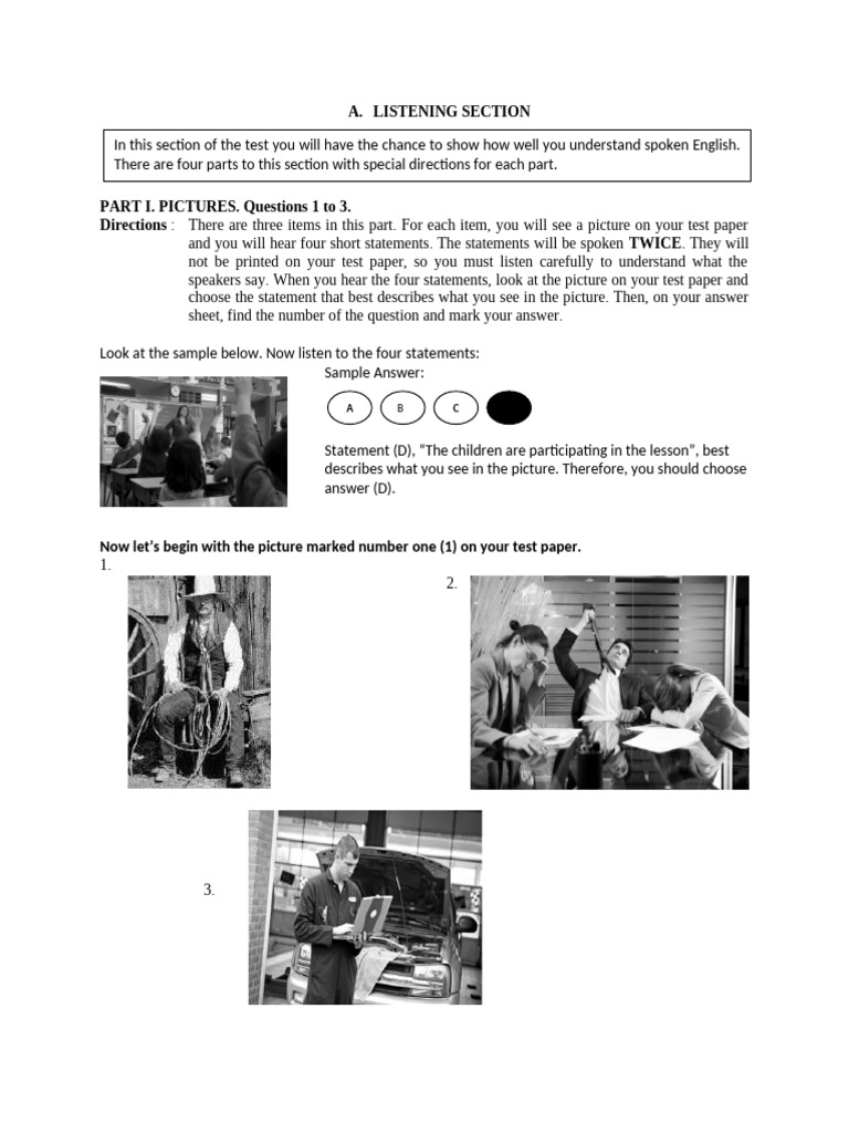Listening and Reading Test Instructions | PDF