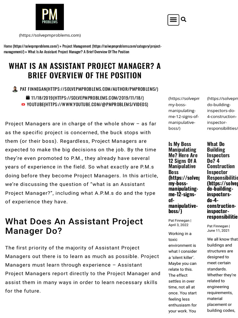 What Is An Assistant Project Manager A Brief Over | PDF | Enron | Business