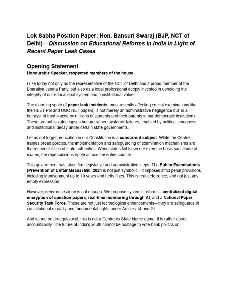 Lok Sabha Paper on Education Reforms | PDF | Justice | Crime & Violence