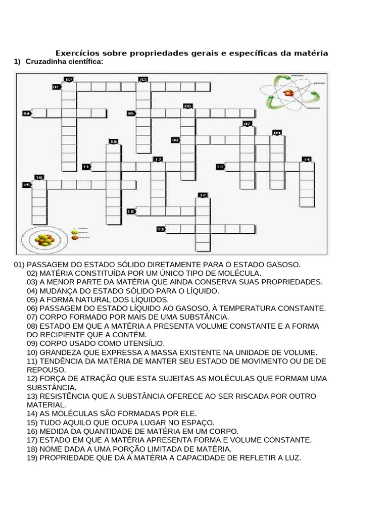 Exercícios sobre Propriedades da Matéria | PDF