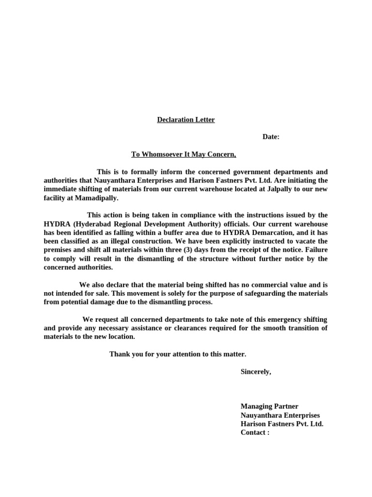 Emergency Material Relocation Notice | PDF