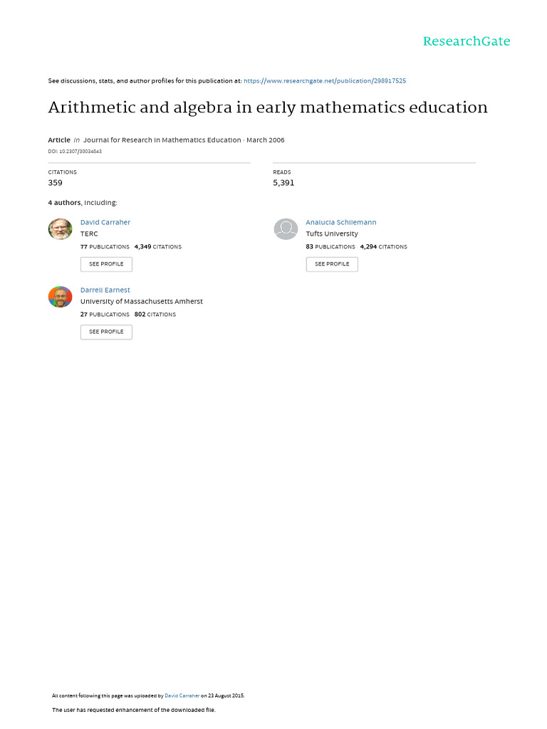 Early Algebra in Elementary Education | PDF | Mathematics | Function ...