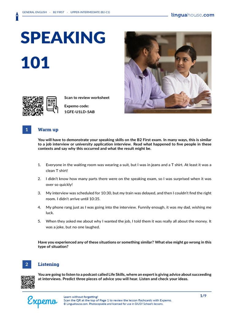 Speaking 101 British English Teacher B2 C1 | PDF | Human Communication ...