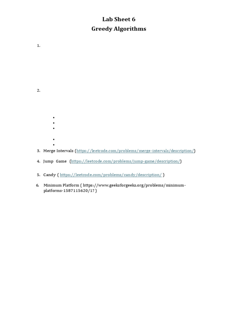 Greedy Algorithms Lab Sheet Guide | PDF
