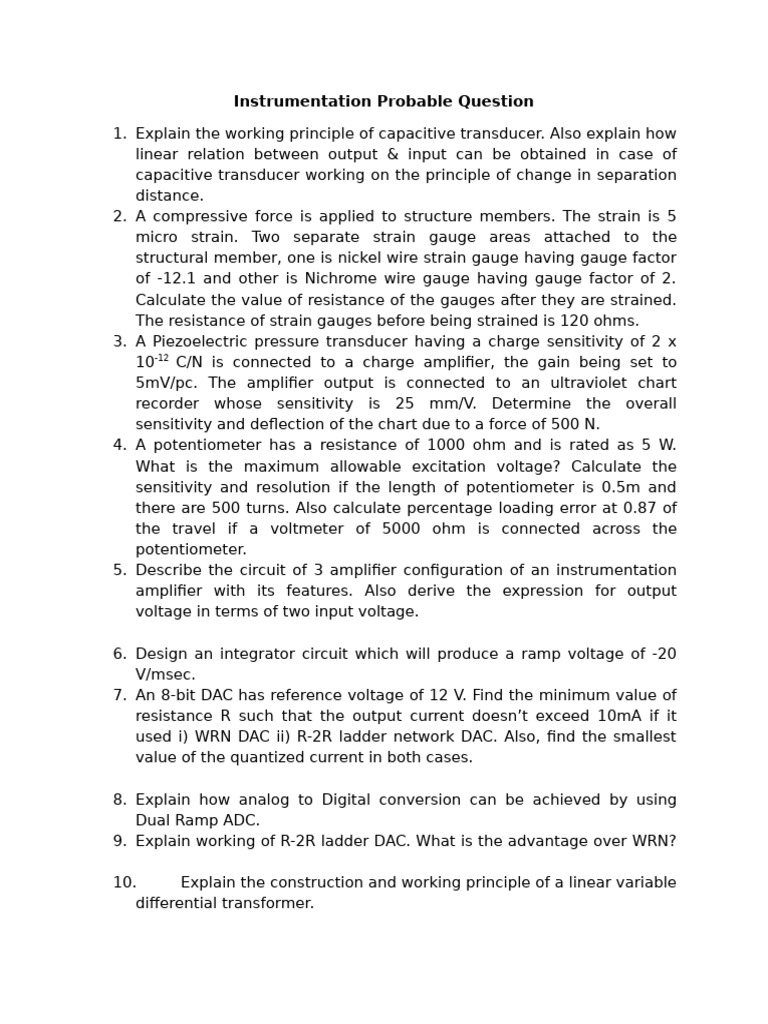 Instrumentation Final Assessment Question | PDF | Analog To Digital ...