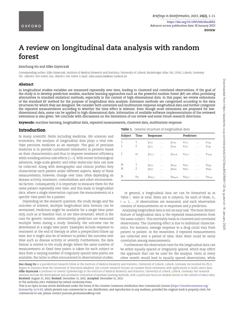 Longitudinal Data Analysis with Random Forest | PDF | Bootstrapping ...