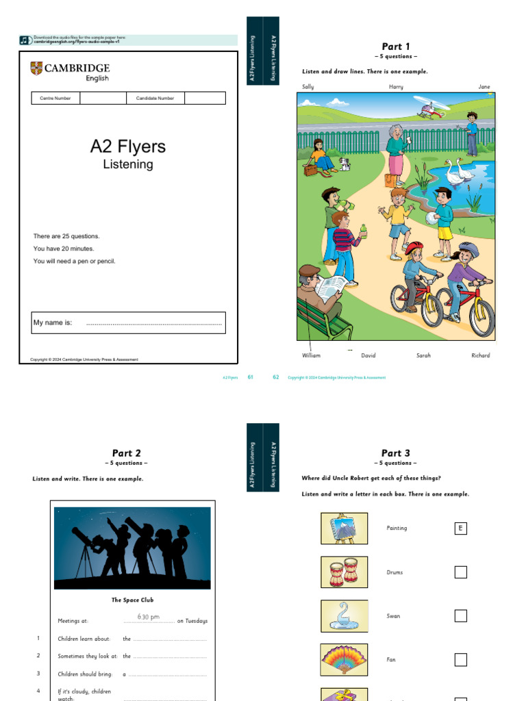 A2 Flyers Listening Sample Test 2024 | PDF