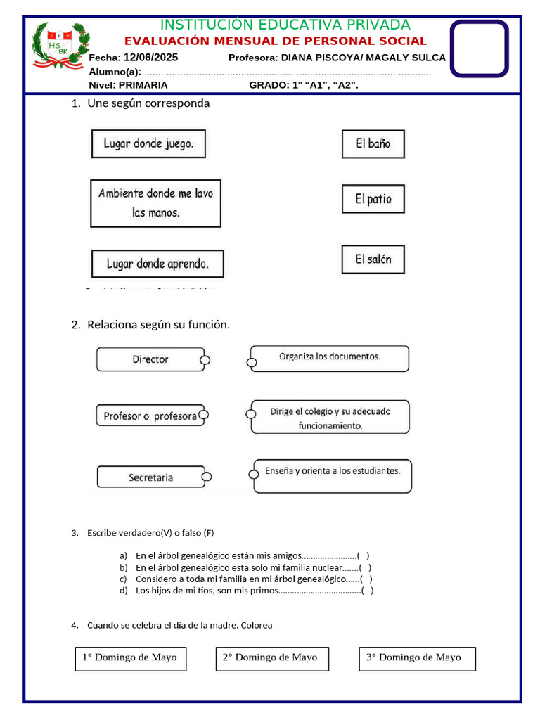 Examen Mensual de Personal Social | PDF