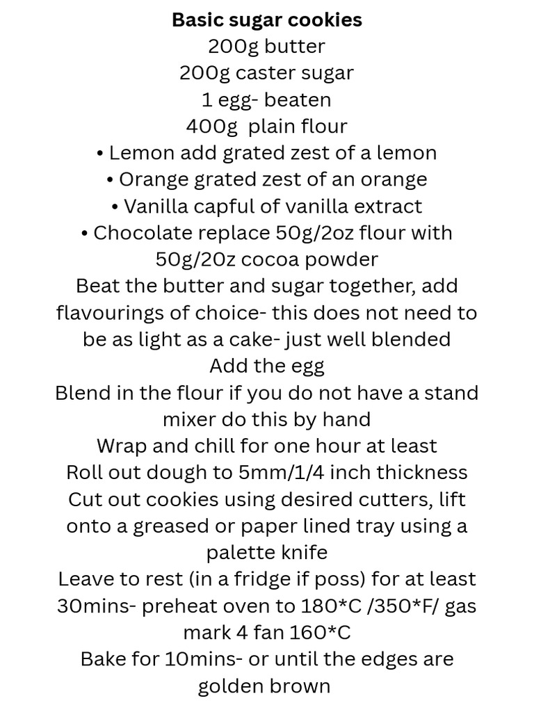 Your Basic Sugar Cookies 200gboz Butter 200gboz Caster Sugar 1 Egg ...