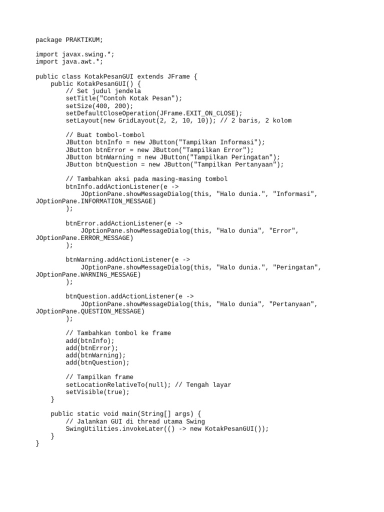 Java Swing Message Box Example | PDF