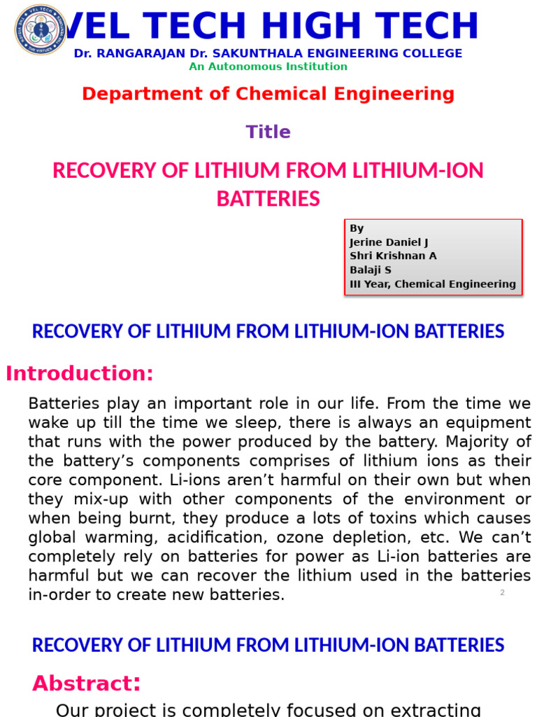 Lithium Recovery from Used Batteries | PDF | Lithium Ion Battery | Lithium