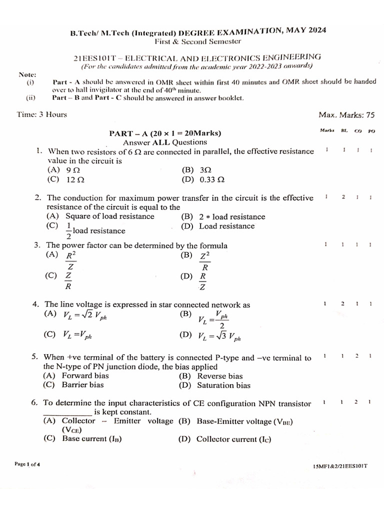 Eee Question Paper-Srm | PDF