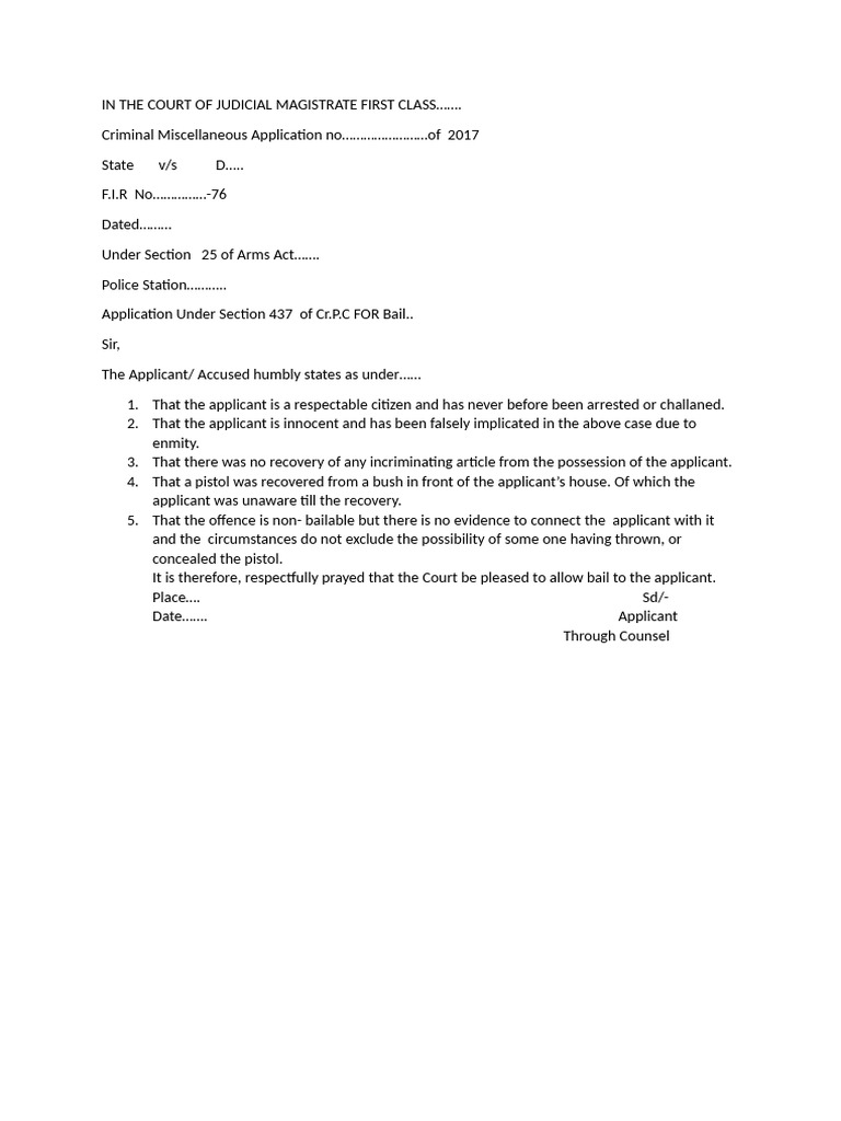 Bail Application Under Cr.P.C Section 437 | PDF
