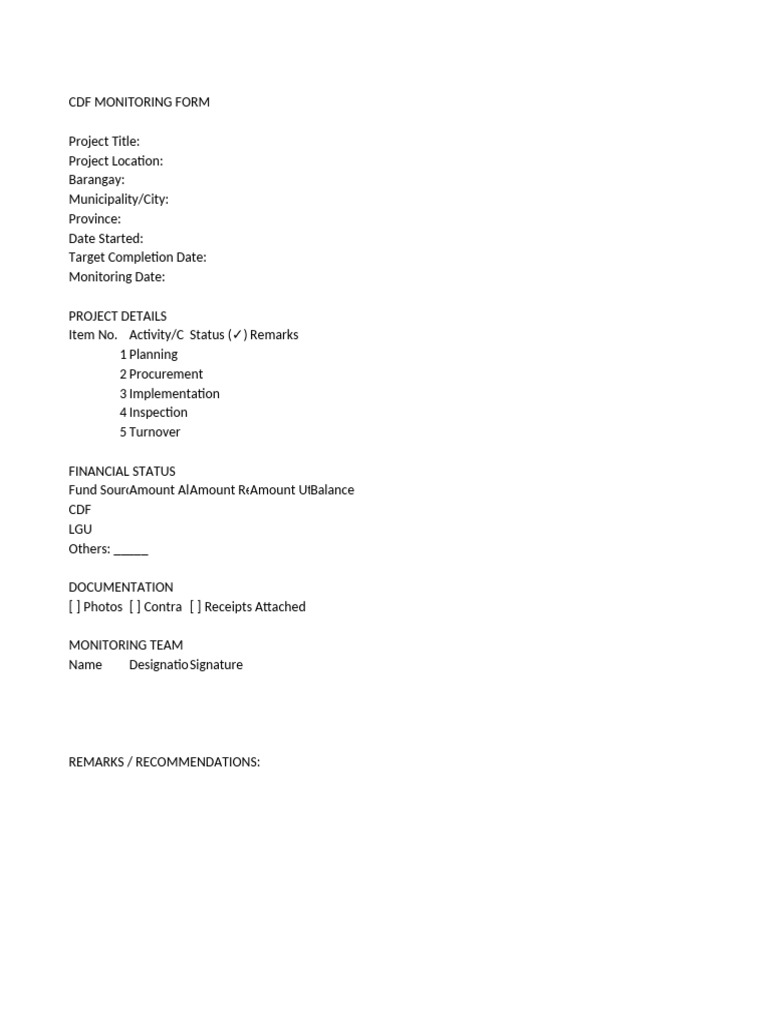 CDF Monitoring Form Template | PDF