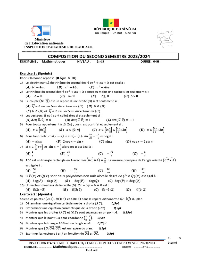 Composition Mathématiques 2nde S 2023/2024 | PDF | Analyse mathématique ...