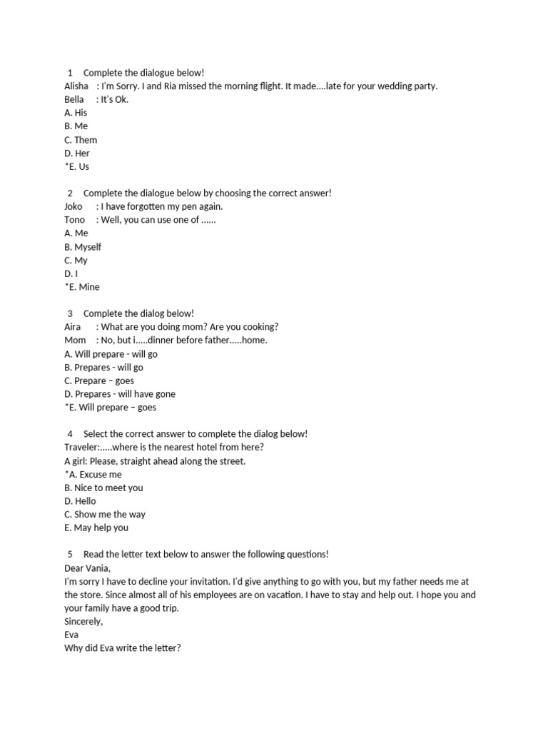 Dialogue Completion Exercises | PDF
