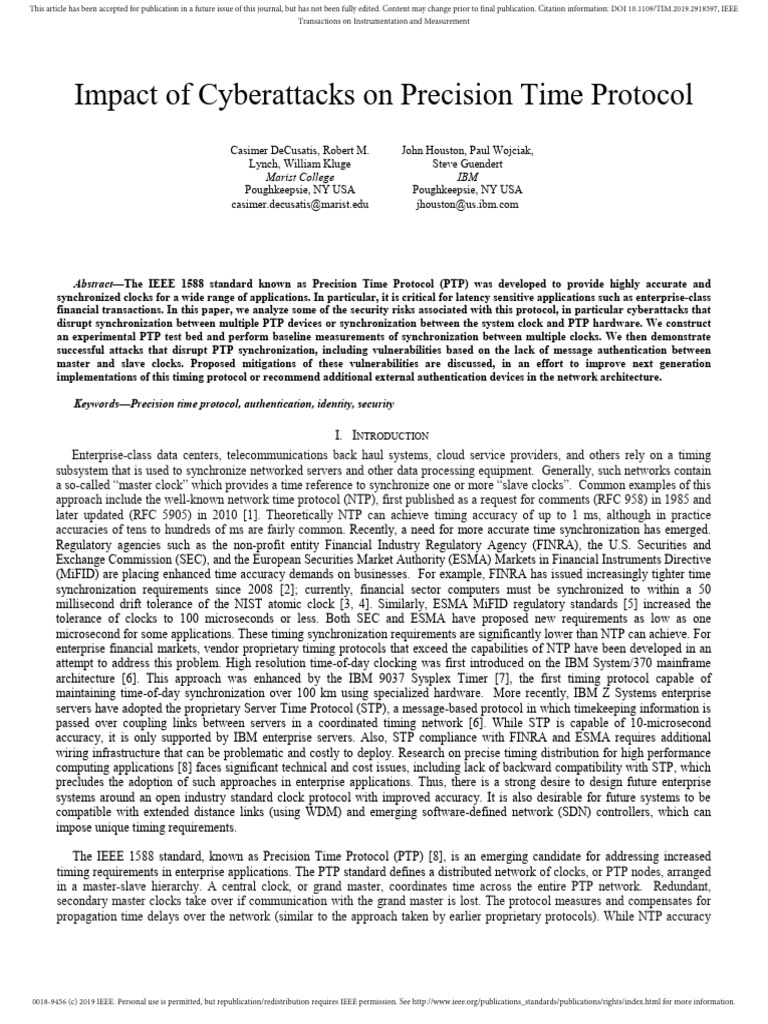 Cyberattack Impact on Precision Time Protocol | PDF | Computer Network ...