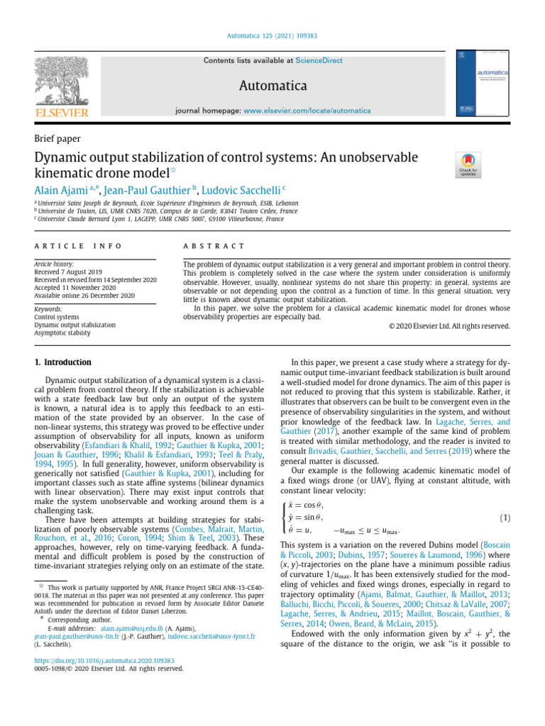 Dynamic Output Stabilization for Drones | PDF | Stability Theory ...