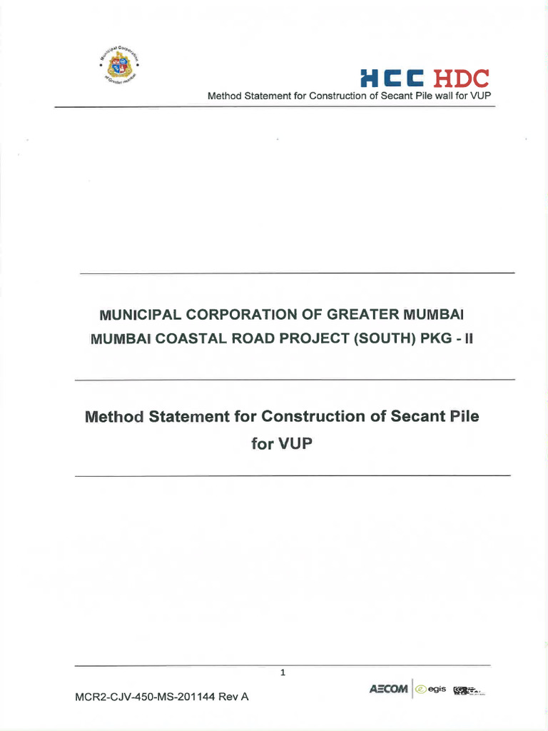 MCR2-CJV-450-MS-201144-A Method Statement For Secant Pile For VUP | PDF