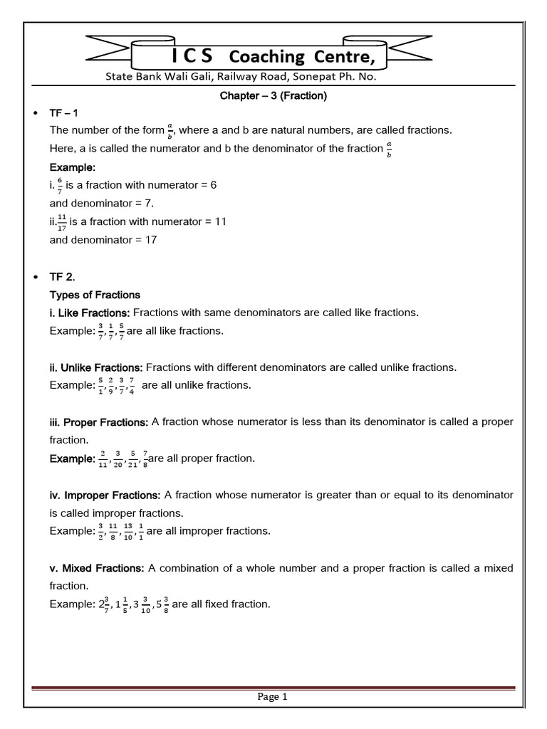 Understanding Types of Fractions | PDF | Arithmetic | Mathematical Notation