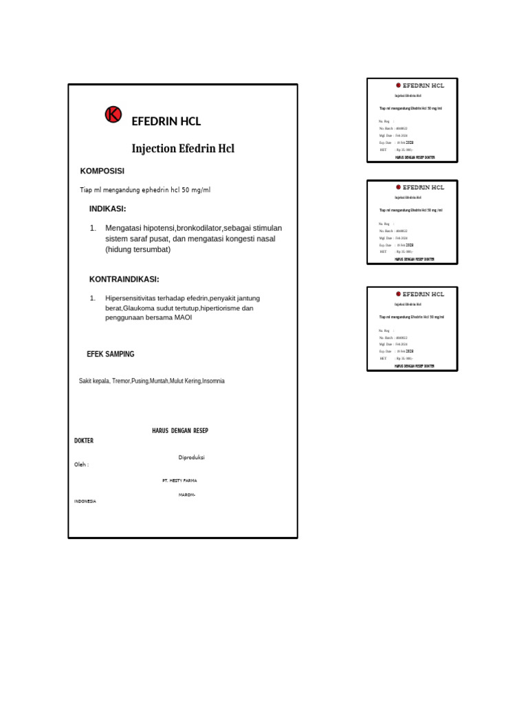 Dosis dan Indikasi Injeksi Efedrin HCl | PDF