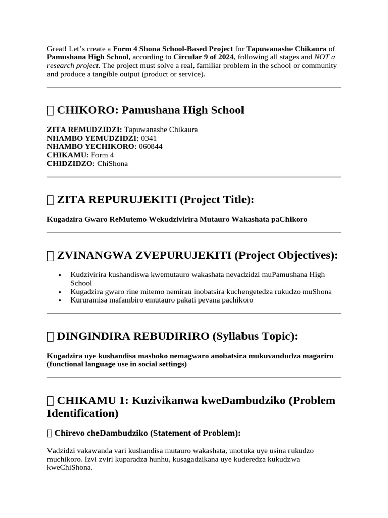 Form 4 Shona Project on Language Use | PDF | Linguistics | Languages