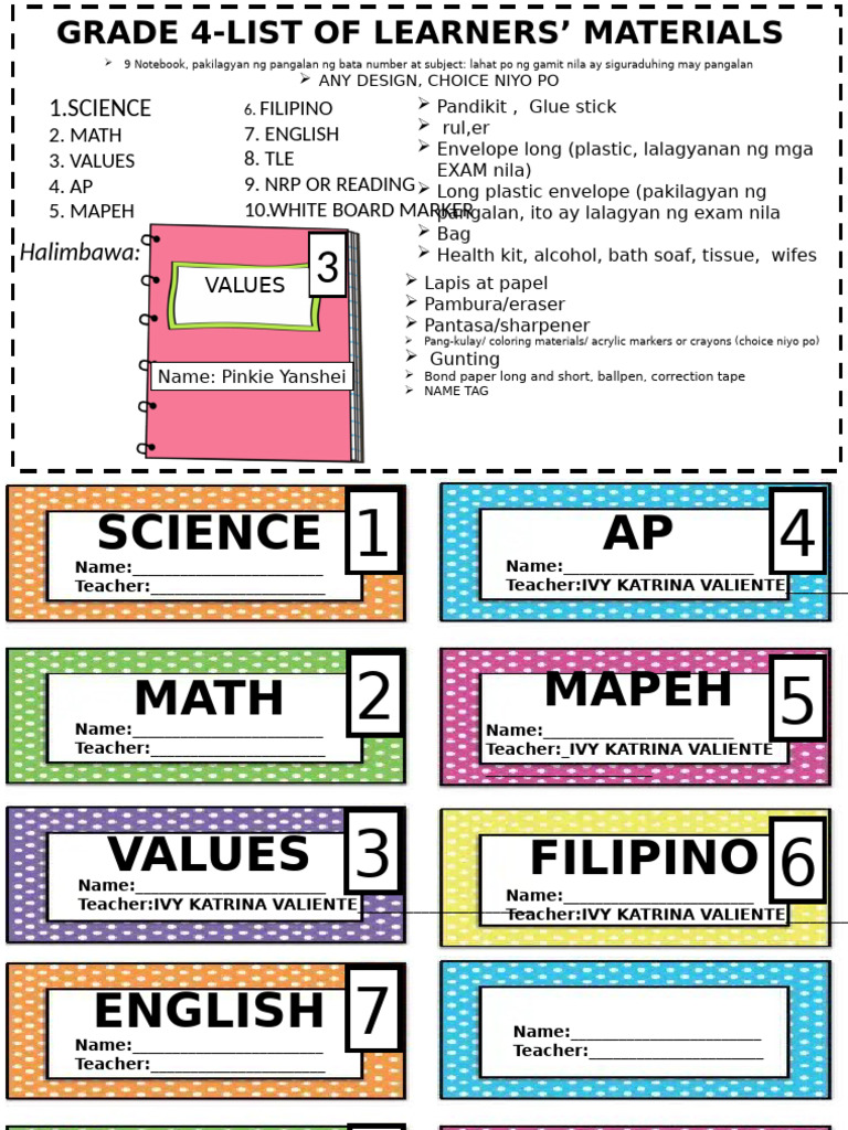 Grade 4 Learners List of Materials and | PDF | Chess Openings | Chess ...