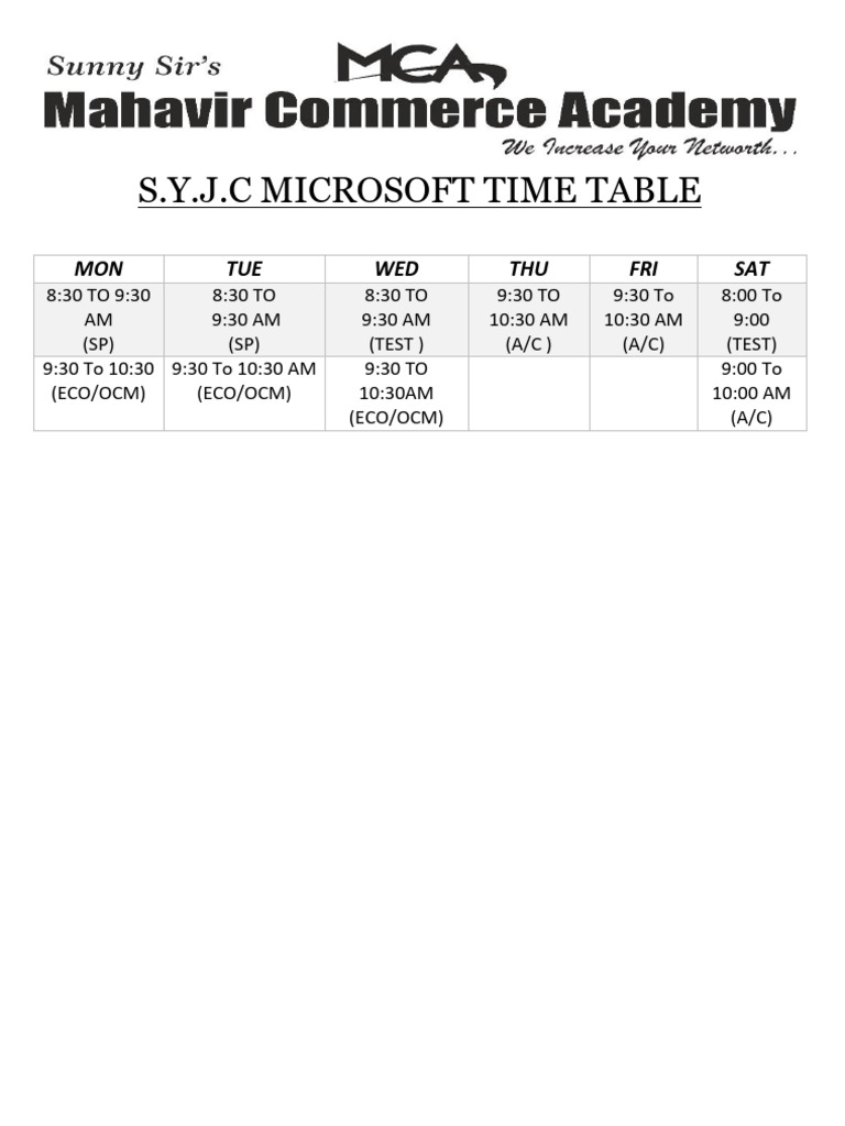 Microsoft Time Table | PDF