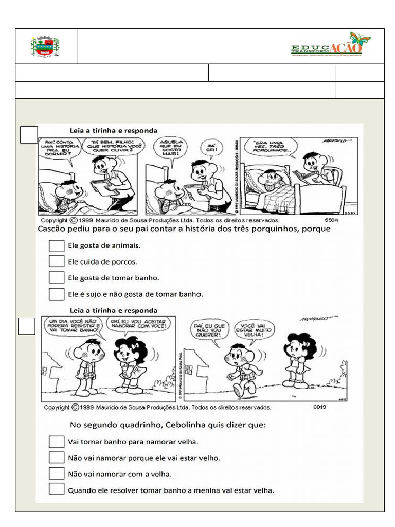 Interpretação de Tirinhas da Turma da Mônica | PDF