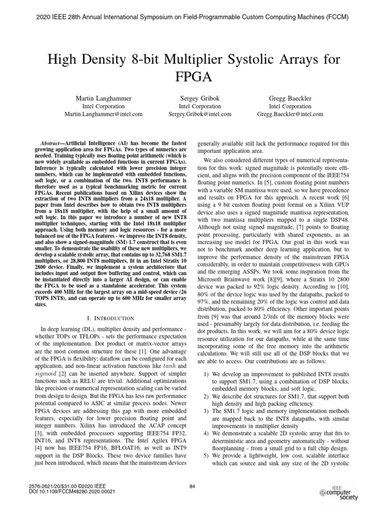 High-Density INT8 Multiplier Arrays for FPGA | PDF | Field Programmable ...