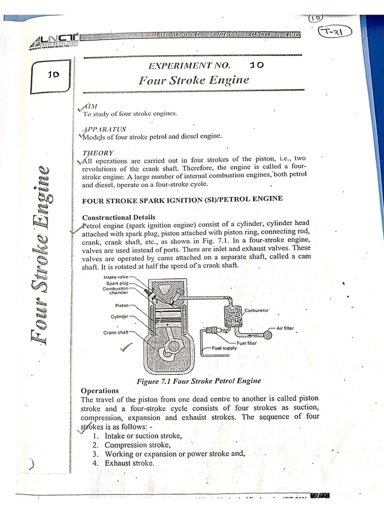 Experiment 10 Four Stroke Engine | PDF