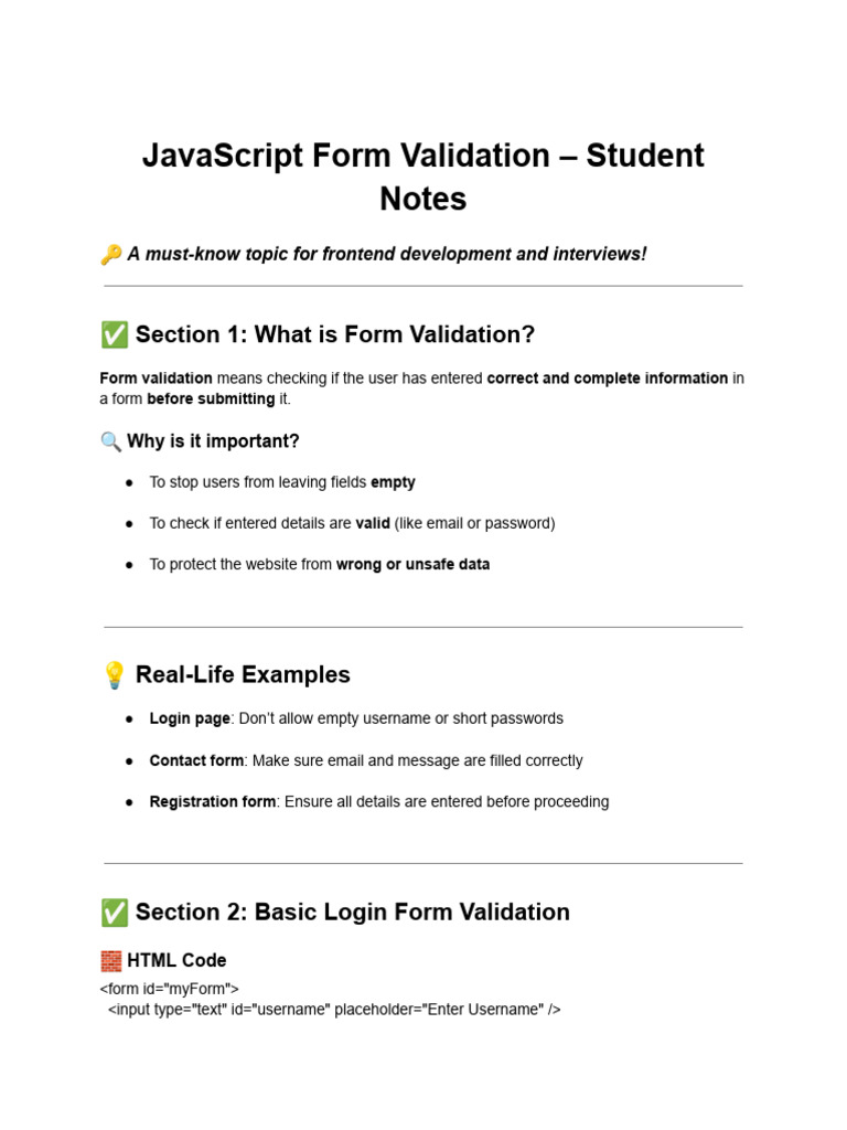 JavaScript Form Validation – Student Notes | PDF | Password | Java Script