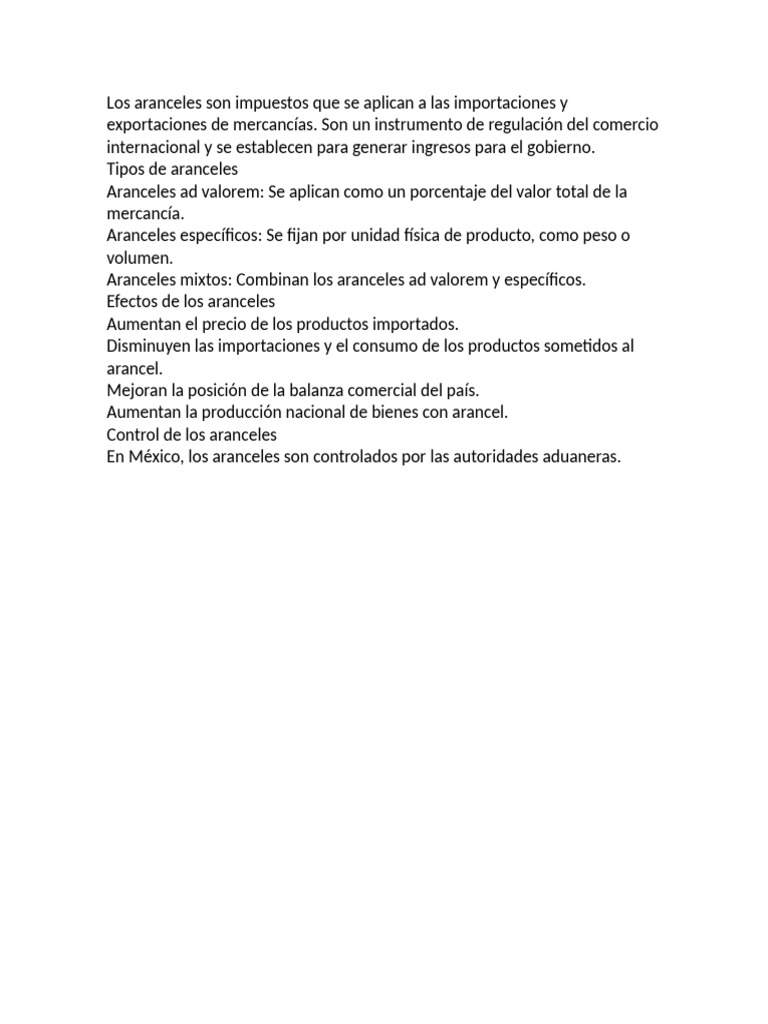 Tipos y efectos de los aranceles en comercio | PDF