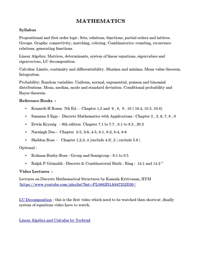 Mathematics and Digital Logic Syllabus | PDF | Relational Database ...