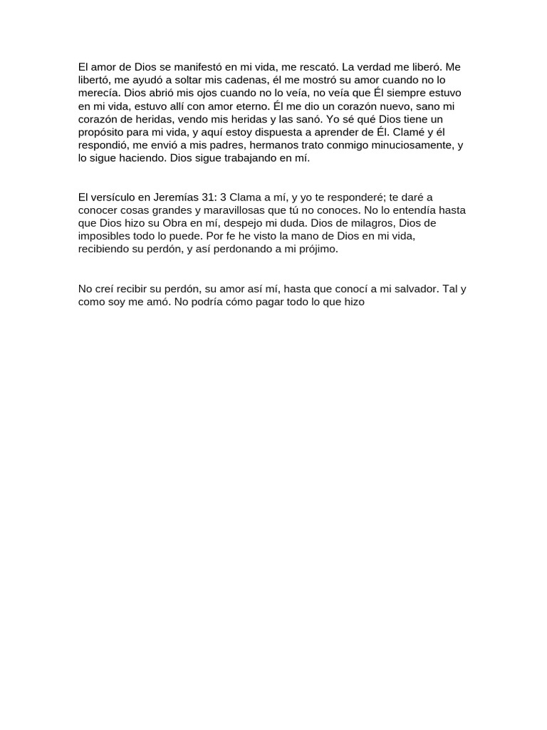 El Amor de Dios Se Manifestó en Mi Vida | PDF