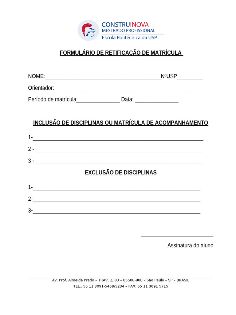 Formulário de Retificação de Matrícula | PDF
