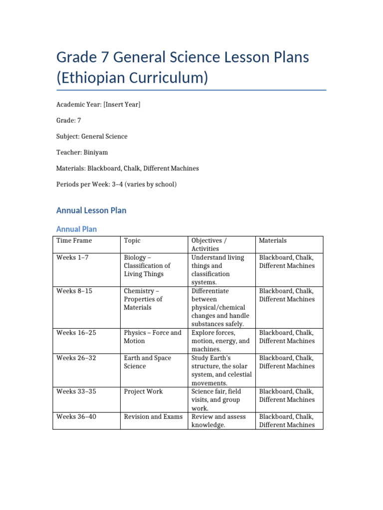 Grade 7 General Science Lesson Plans | PDF | Science | Life