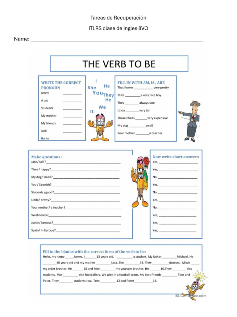 Tareas de Recuperación Ingles 8vo | PDF