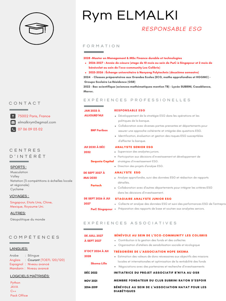 CV Rym Elmalki - Expert ESG | PDF | Bénévolat | Économie