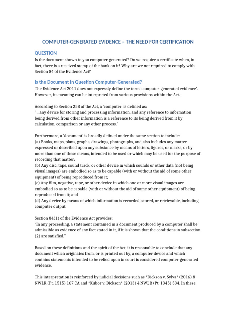 Certification of Computer-Generated Evidence | PDF | Computer Graphics ...