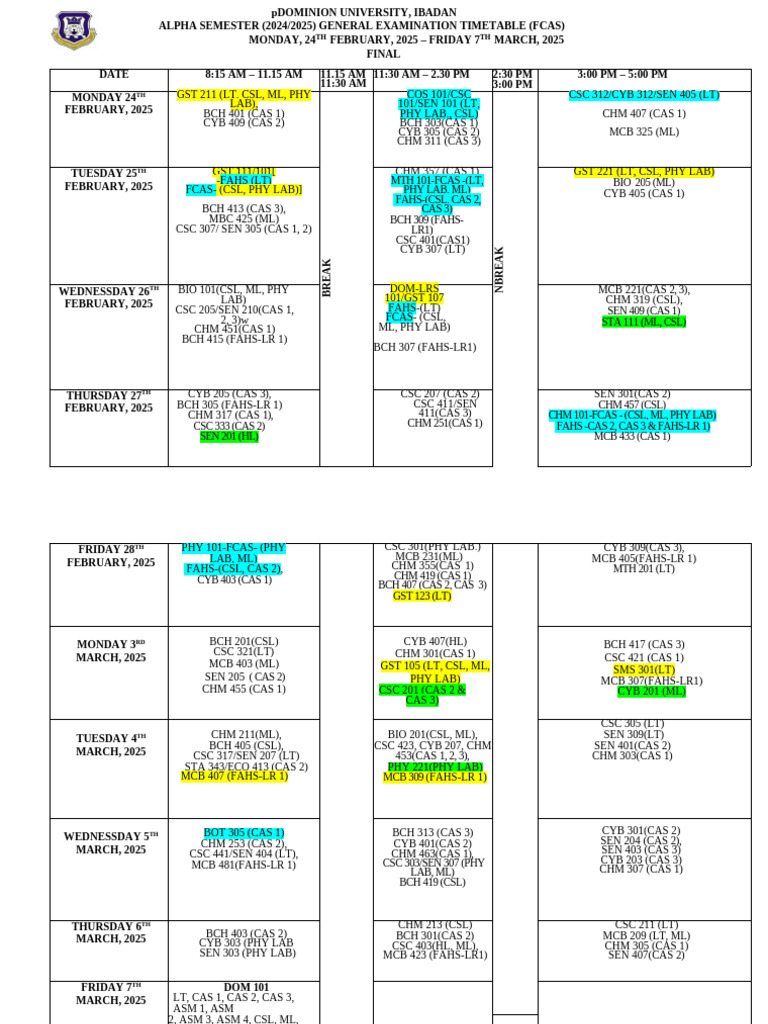 Alpha Semester Exam Timetable 2025 | PDF | Inquiry | Science