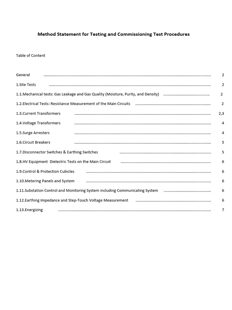 Electrical Testing Method Statement | PDF | Transformer | Electrical ...