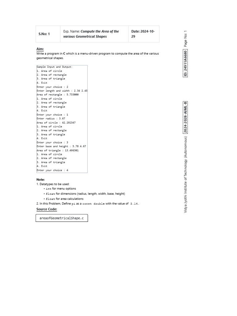Lab Record Download | PDF | Area | Length