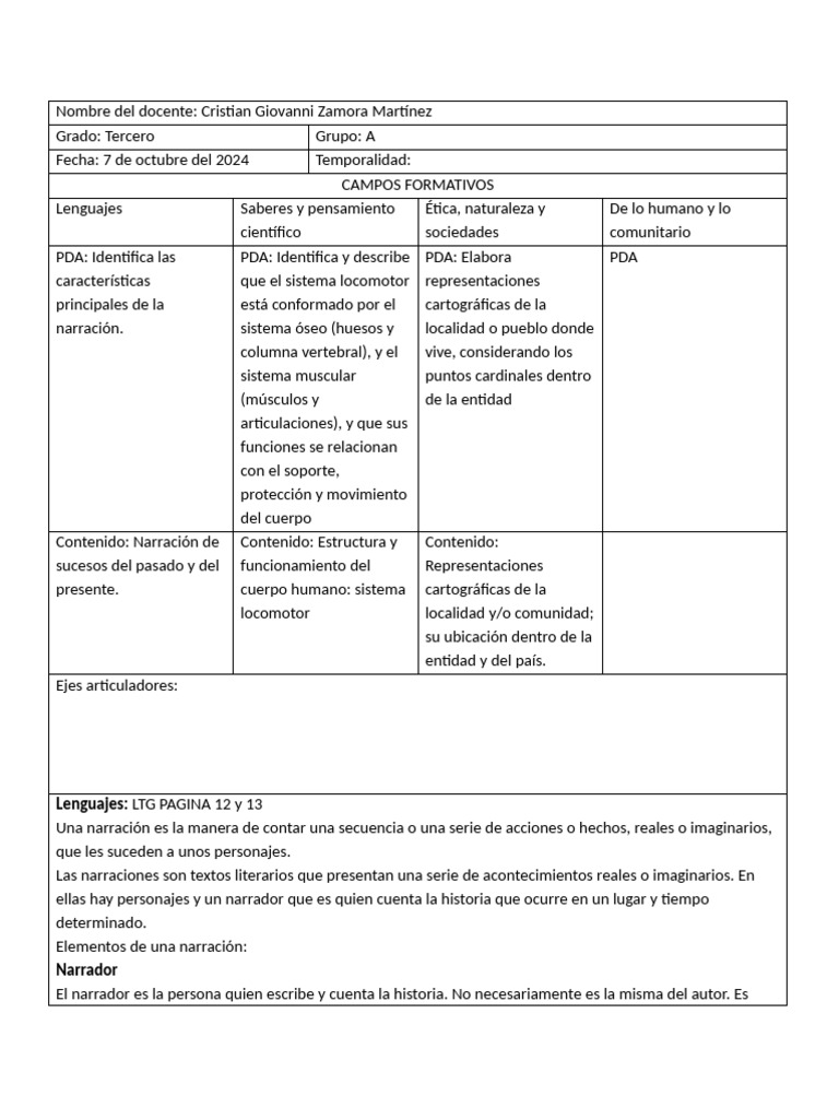 Plan de Clase 7 de Octubre | PDF | Narración