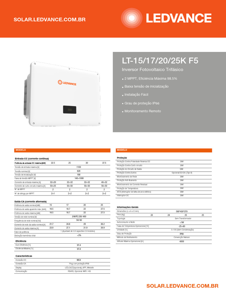 Inversores Fotovoltaicos Trifásicos LT-15/25K | PDF | Corrente ...